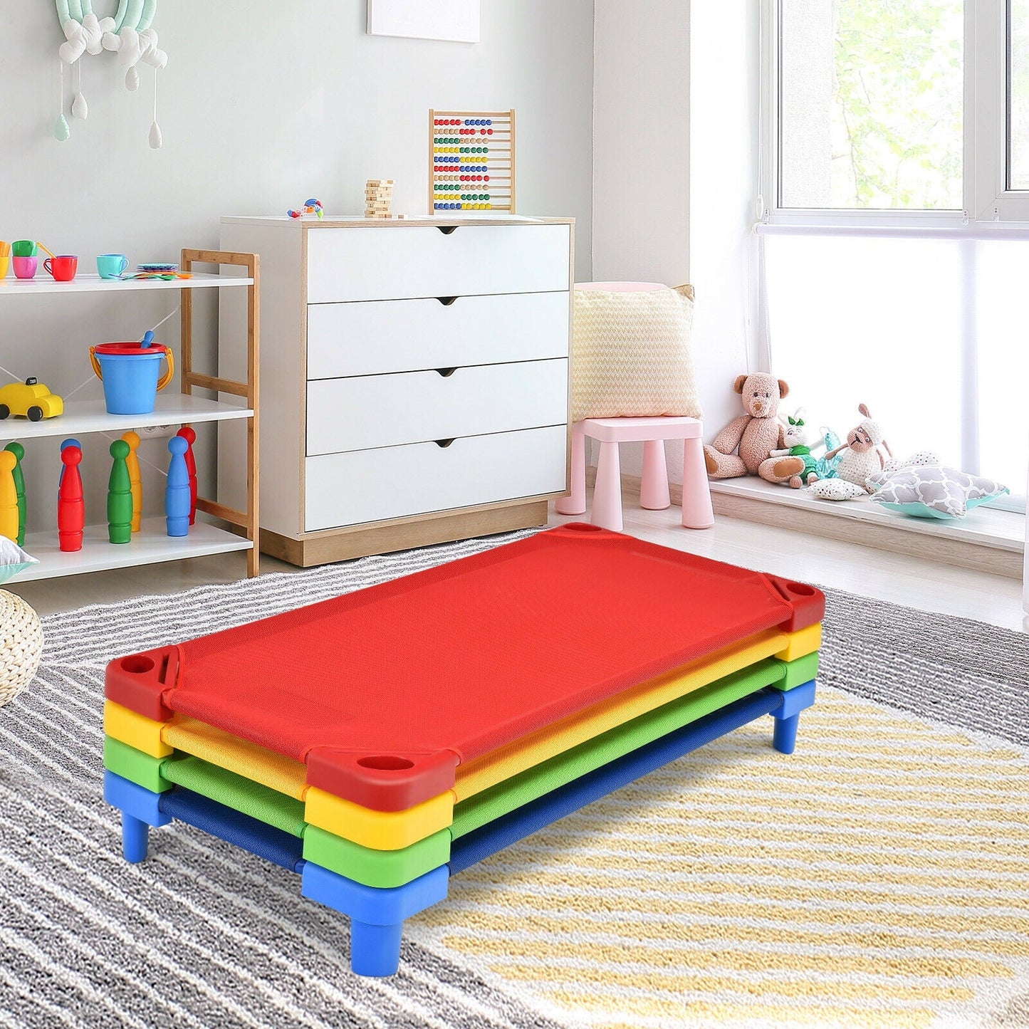 Pack of 4 Colorful Kids Stackable Naptime Cots