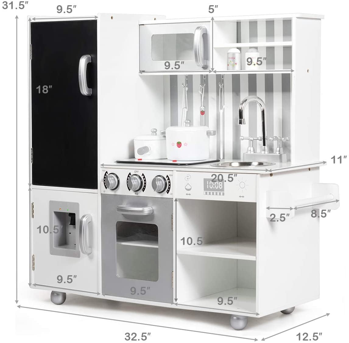 Wooden Pretend Play Kitchen Set with Realistic Sounds