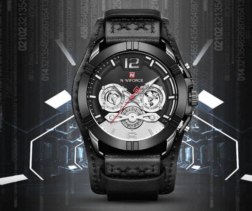 Reloj de cuero impermeable para hombres con cronómetros