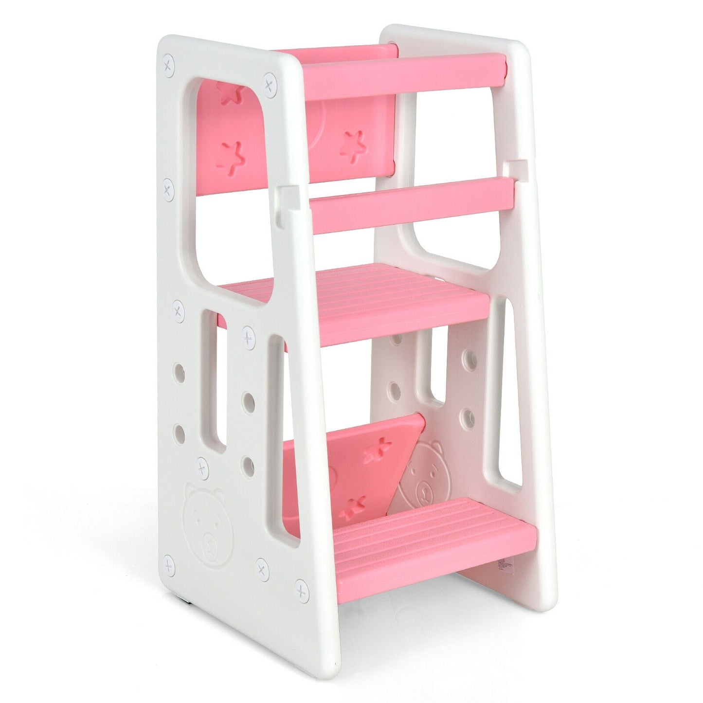 Marchepied de Cuisine pour Enfants avec Double Barrière de Sécurité - Rose