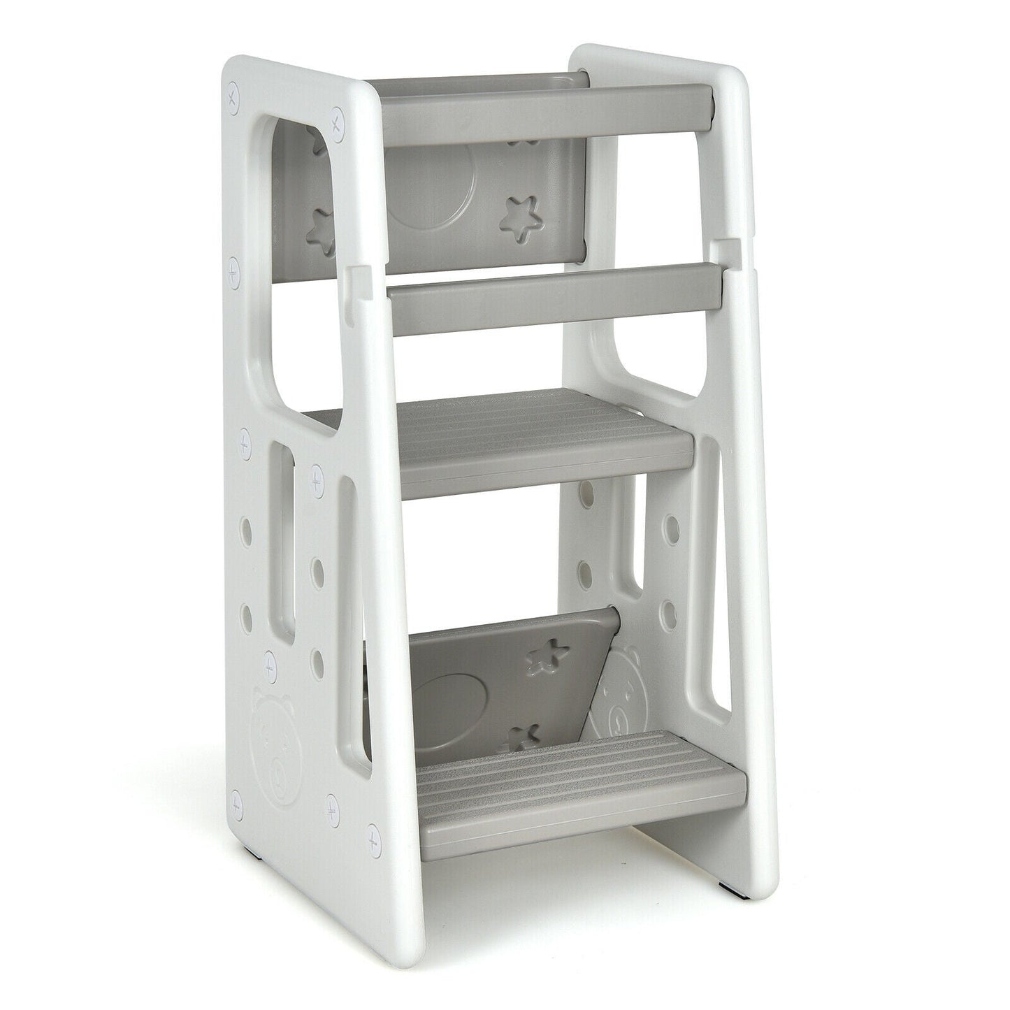 Kids Kitchen Step Stool with Double Safety Rails - Gray