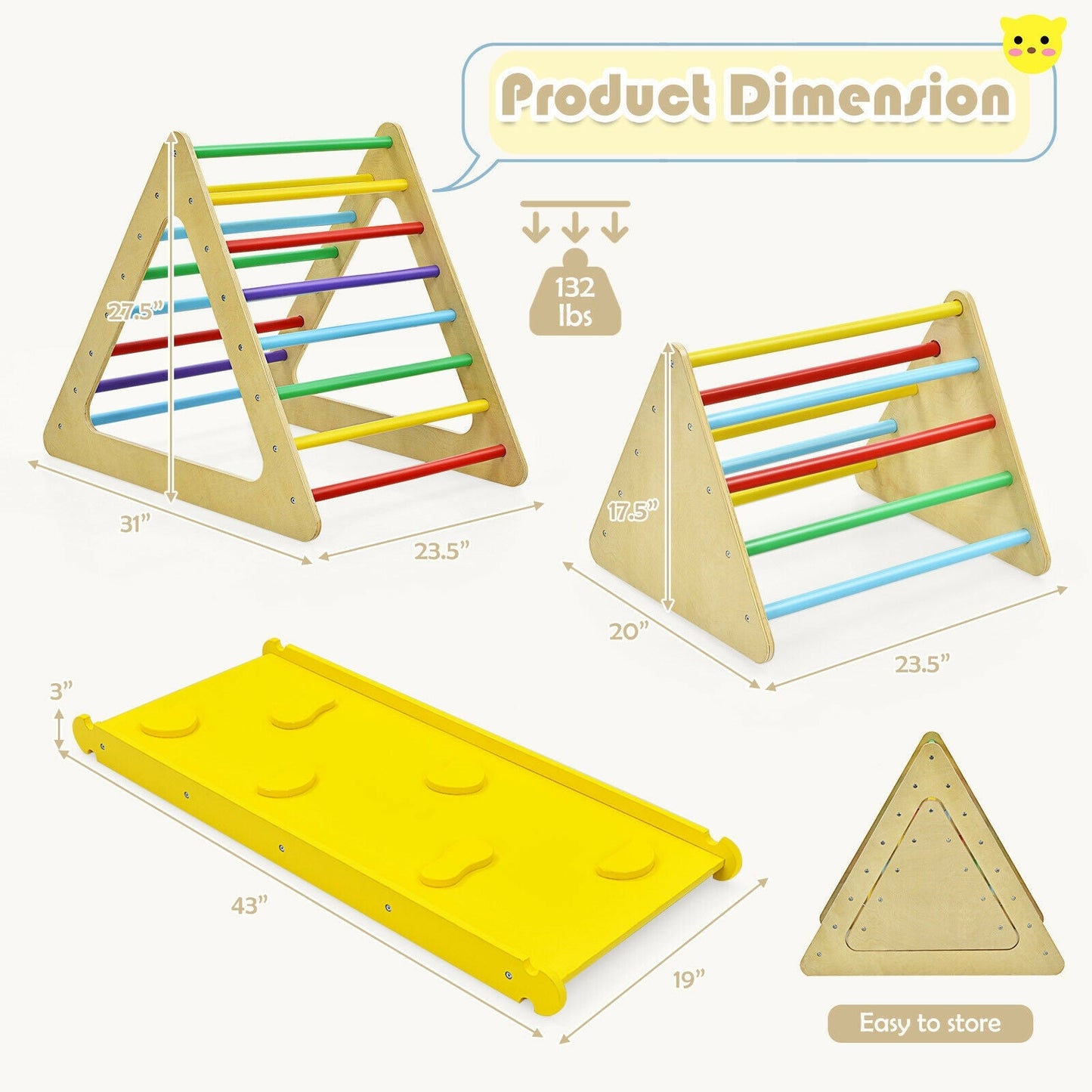 3-in-1 Wooden Triangle Climber Set with Ramp