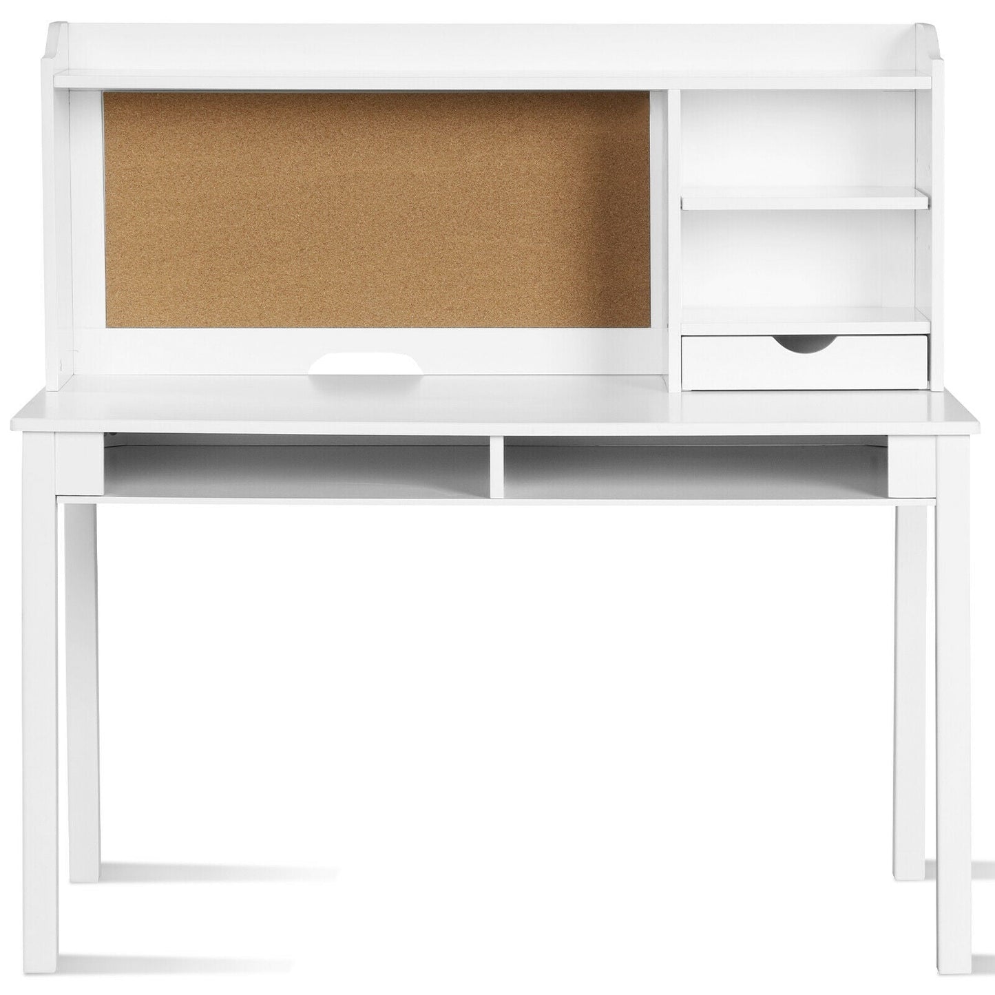 Kids Desk and Chair Set with Hutch and Bookshelves - White