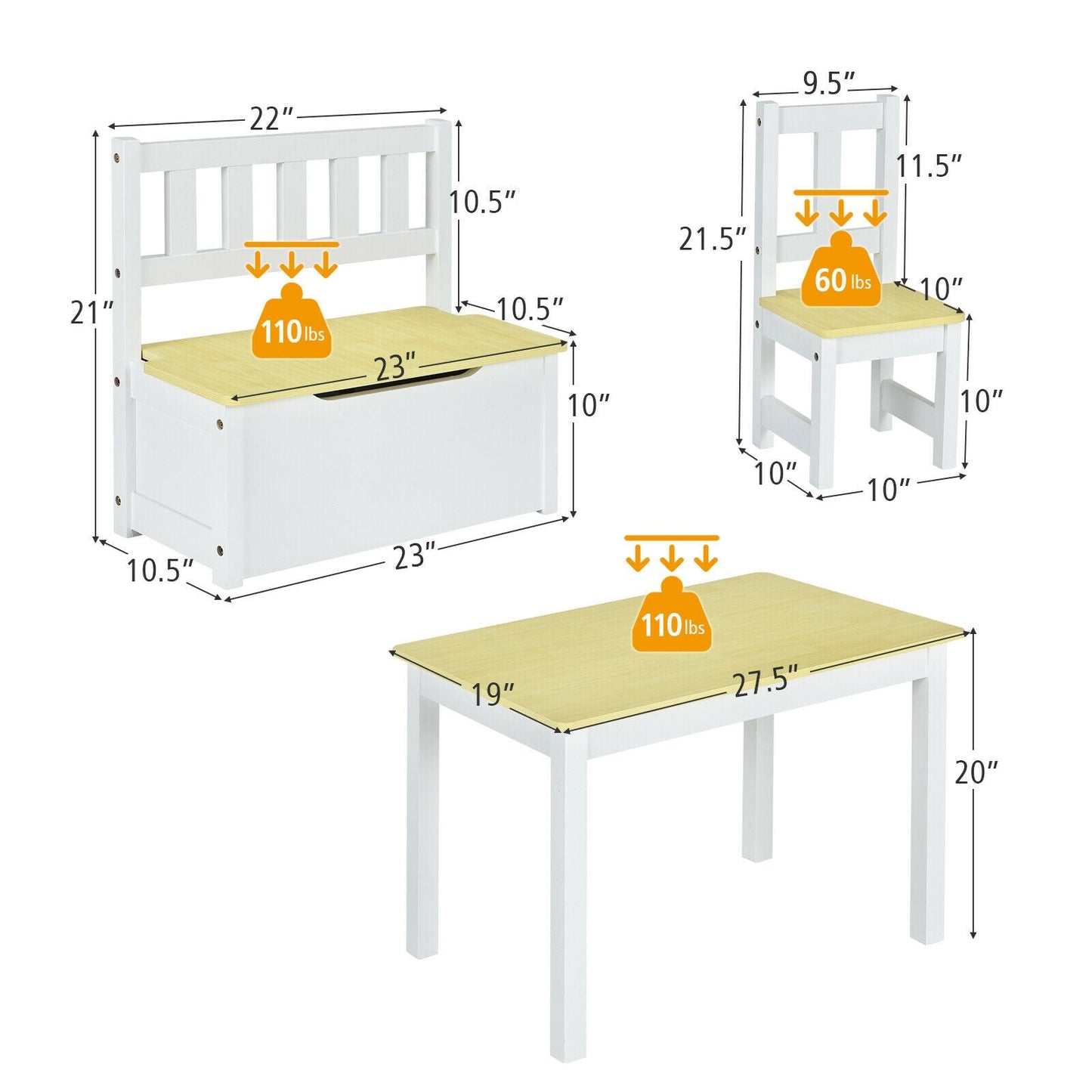 4-Piece Kids Wooden Activity Table and Chairs Set