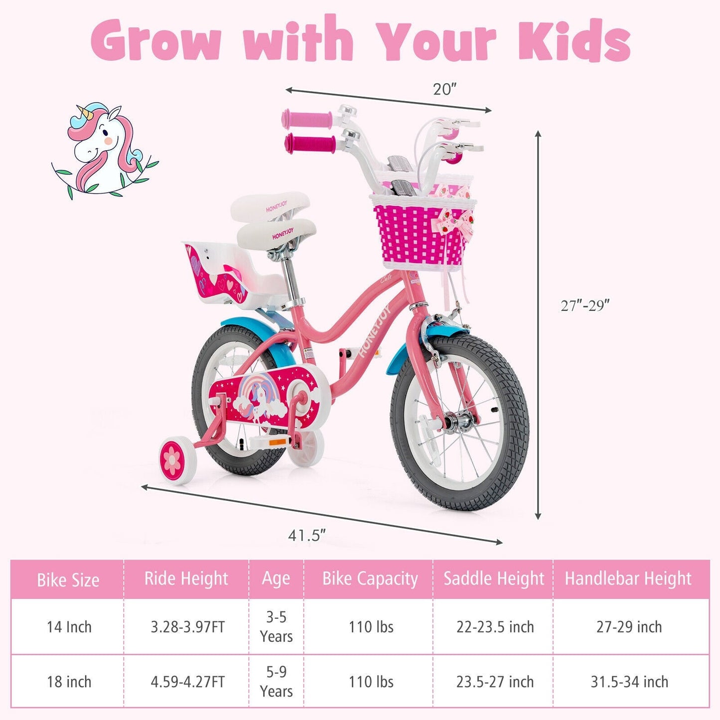 Vélo pour enfants Gbruno avec roues d'entraînement - 14 pouces
