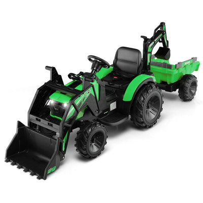 12V 3 in 1 Kids Ride On Excavator with Shovel - Green