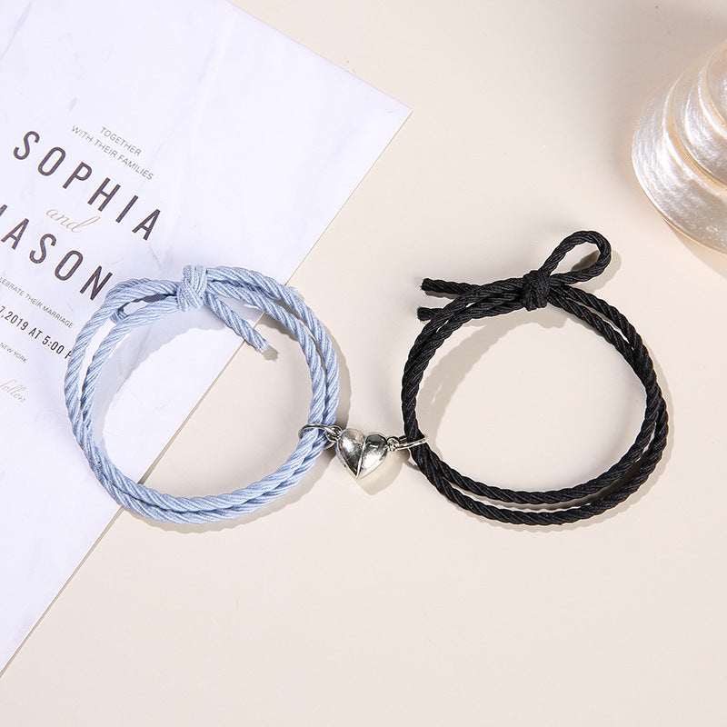 Bracelets de Couple Magnétiques - Charme Cœur en Acier Inoxydable