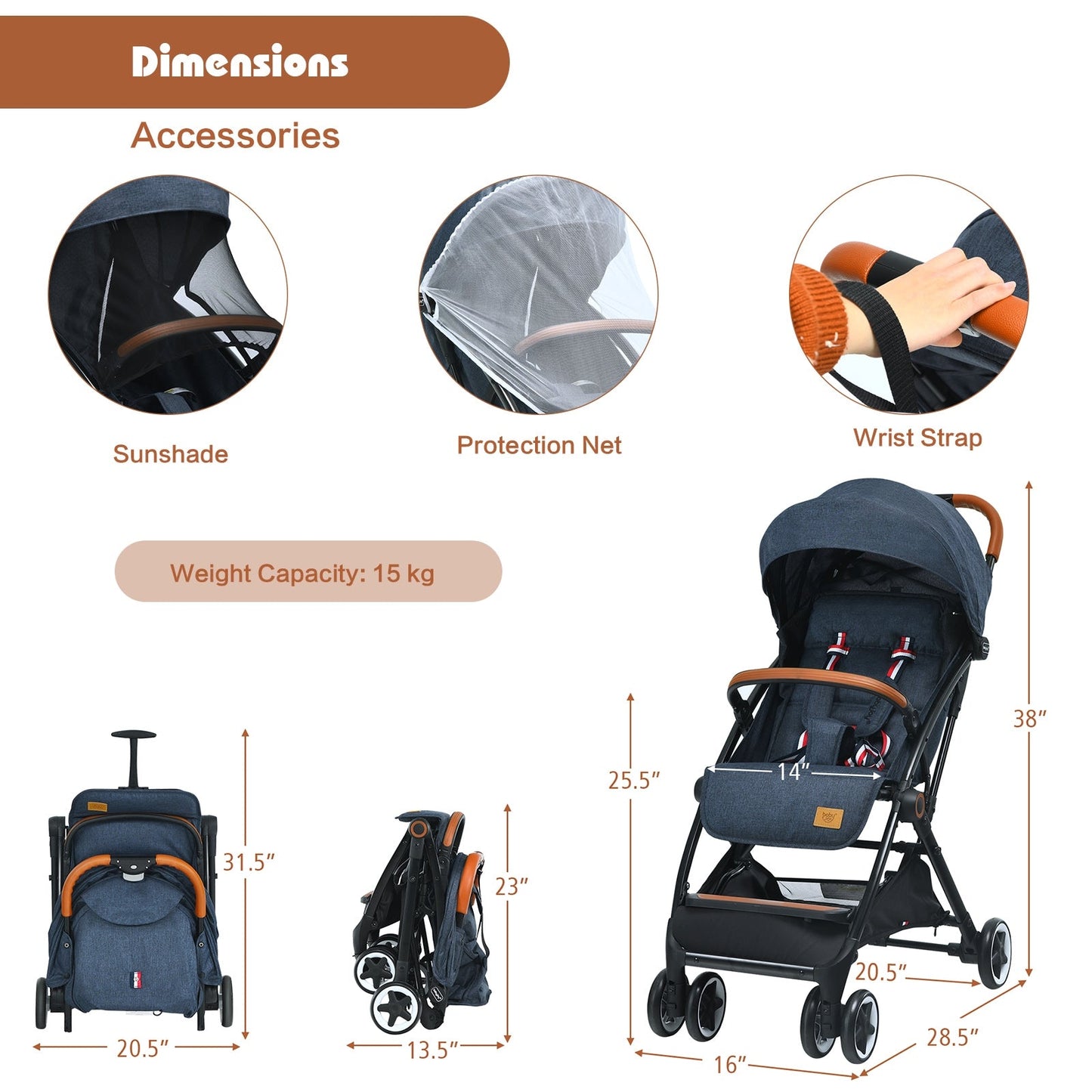 Lightweight Aluminium Frame Baby Stroller - Net Blue