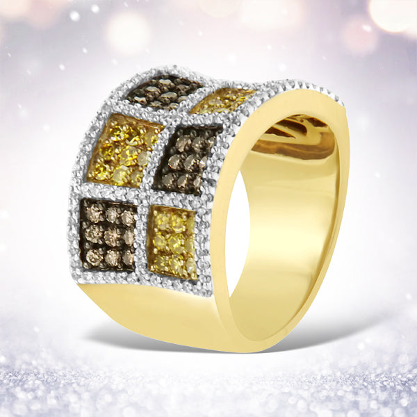 Anillo de Banda de Diamantes de Oro Amarillo de 14KT con Diamantes Champagne y Amarillos
