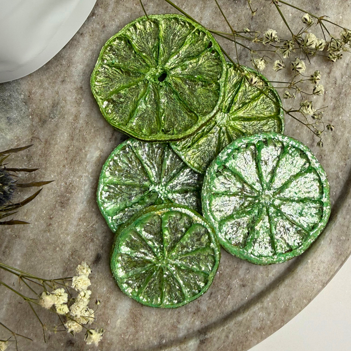 Ensemble de Garniture de Citron Vert Séché avec Poussière Lustrée Rose et Verte
