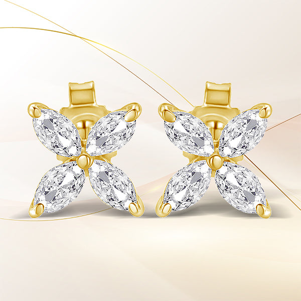 14K White Gold Marquise Diamond Floral Leaf Stud Earrings