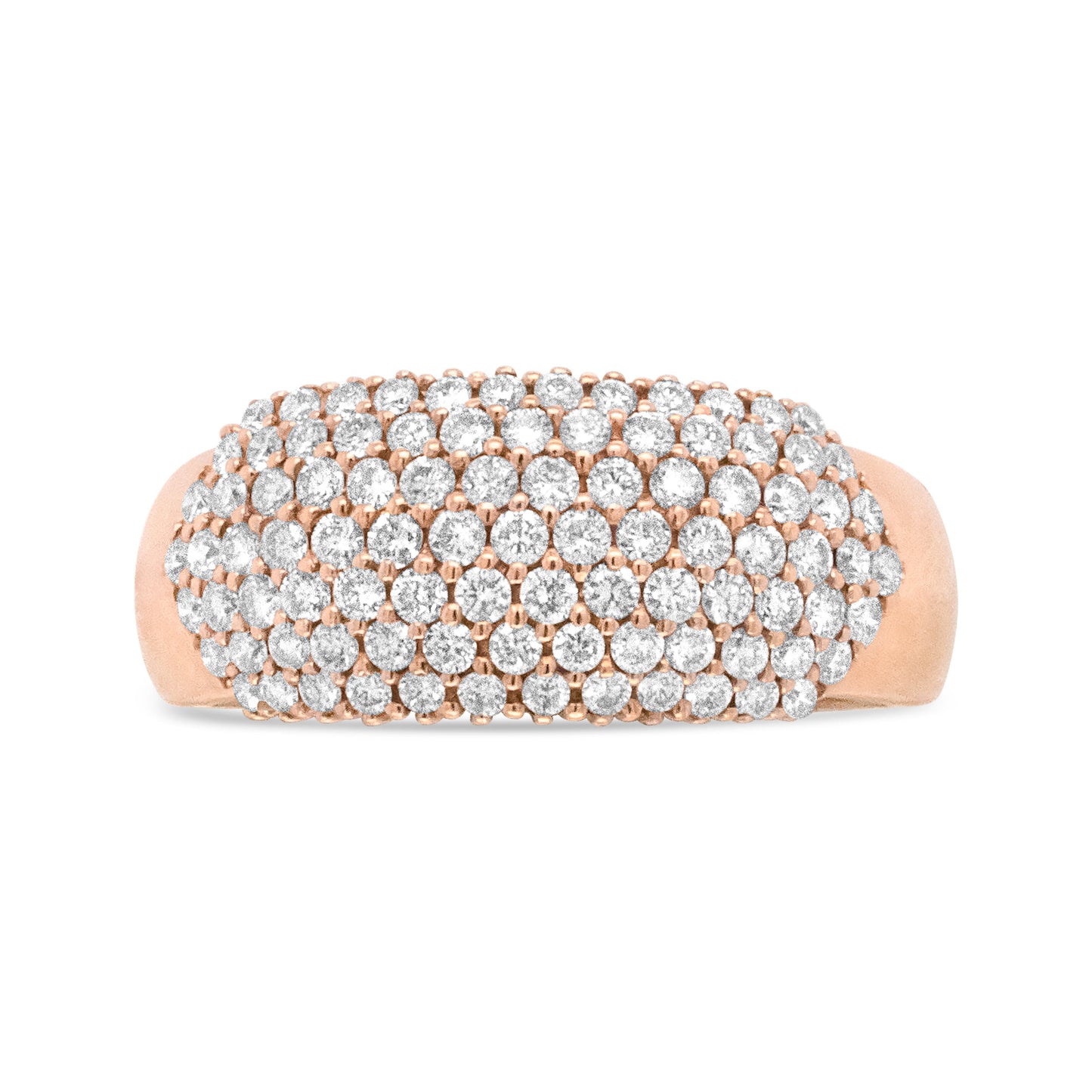 18K Rose Gold Diamond Multi Row Dome Band Ring - Size 7