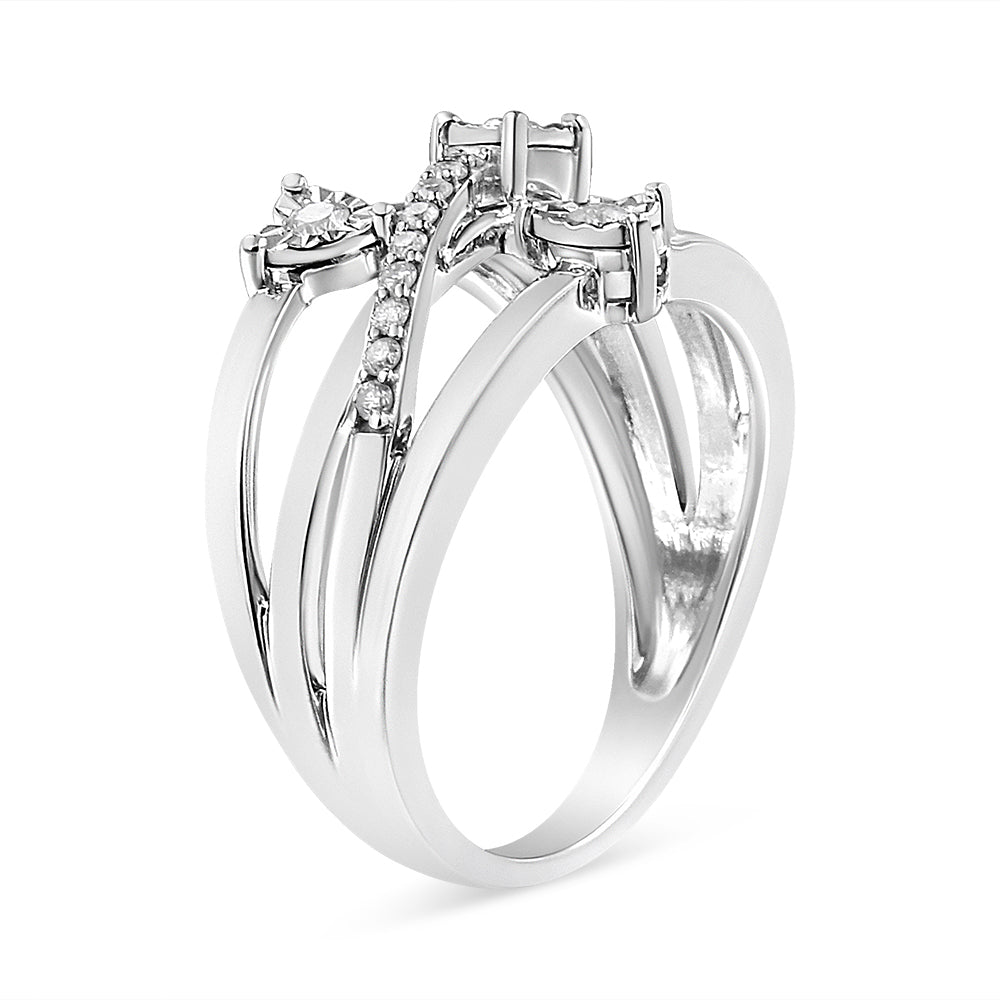 Anillo de Bypass Cruzado en Forma de Corazón de Diamante de Plata Esterlina .925 - Talla 7