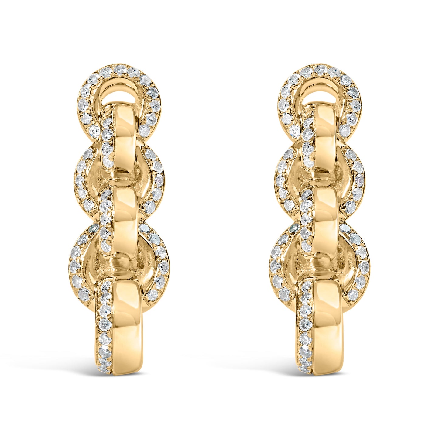 Pendientes colgantes de eslabones de cadena de plata esterlina chapada en oro amarillo de 14K con di