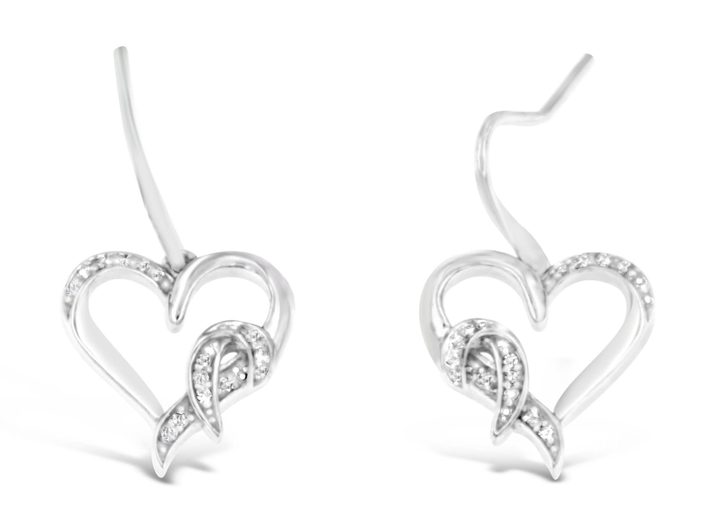 Boucles d'oreilles pendantes en argent sterling en forme de cœur avec diamants