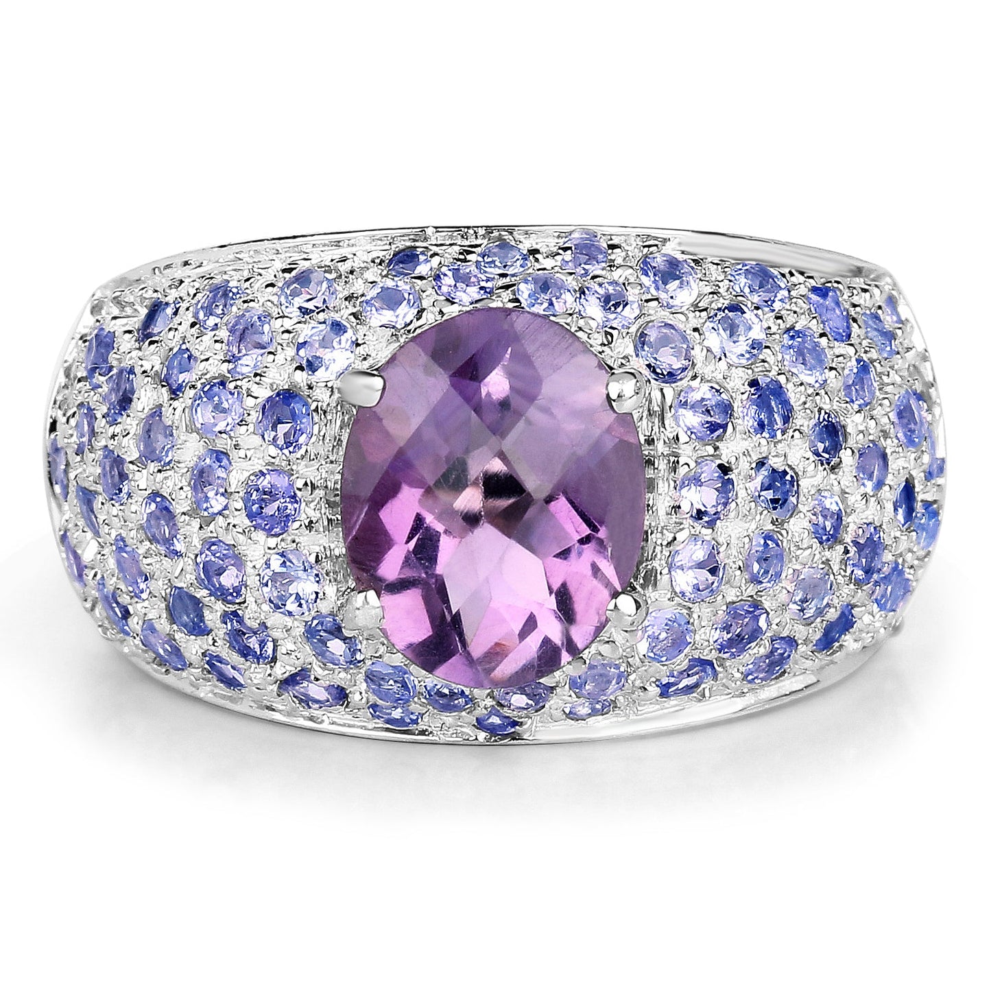 4.21 Carat Genuine Amethyst and Tanzanite Sterling Silver Ring