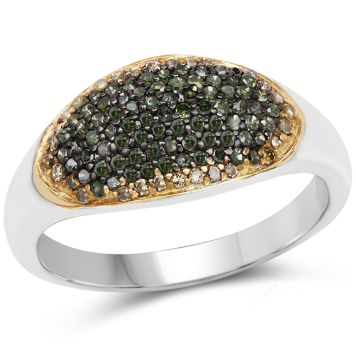 0.45 Carat Genuine Green and Yellow Diamond Sterling Silver Ring