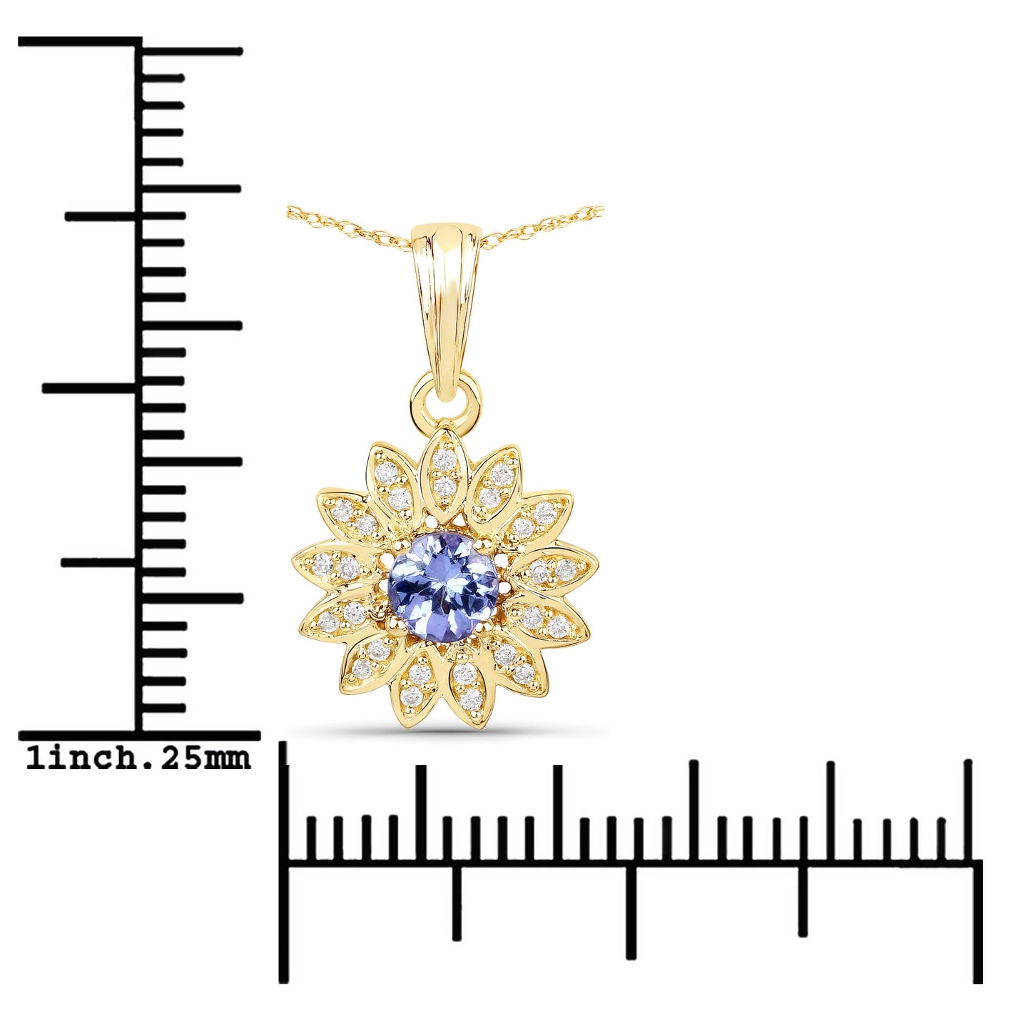 Pendentif en Tanzanite et Diamants Blancs de 0,31 Carat en Or 14K