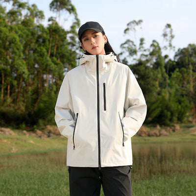 Chaqueta de viaje impermeable y a prueba de viento con capucha y manga larga