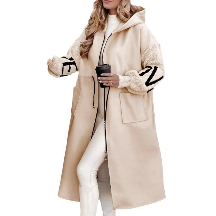 Hooded Long Windbreaker Jacket with Pockets for Women