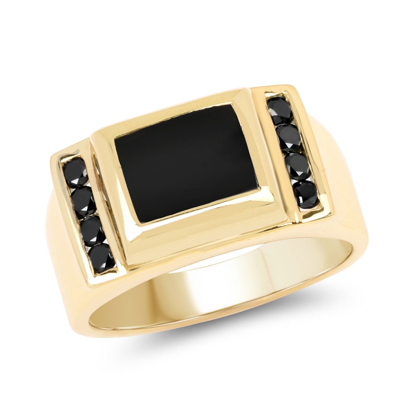 Anillo de Plata de Ley con Ónix Negro y Diamantes Negros de 2.14 Quilates