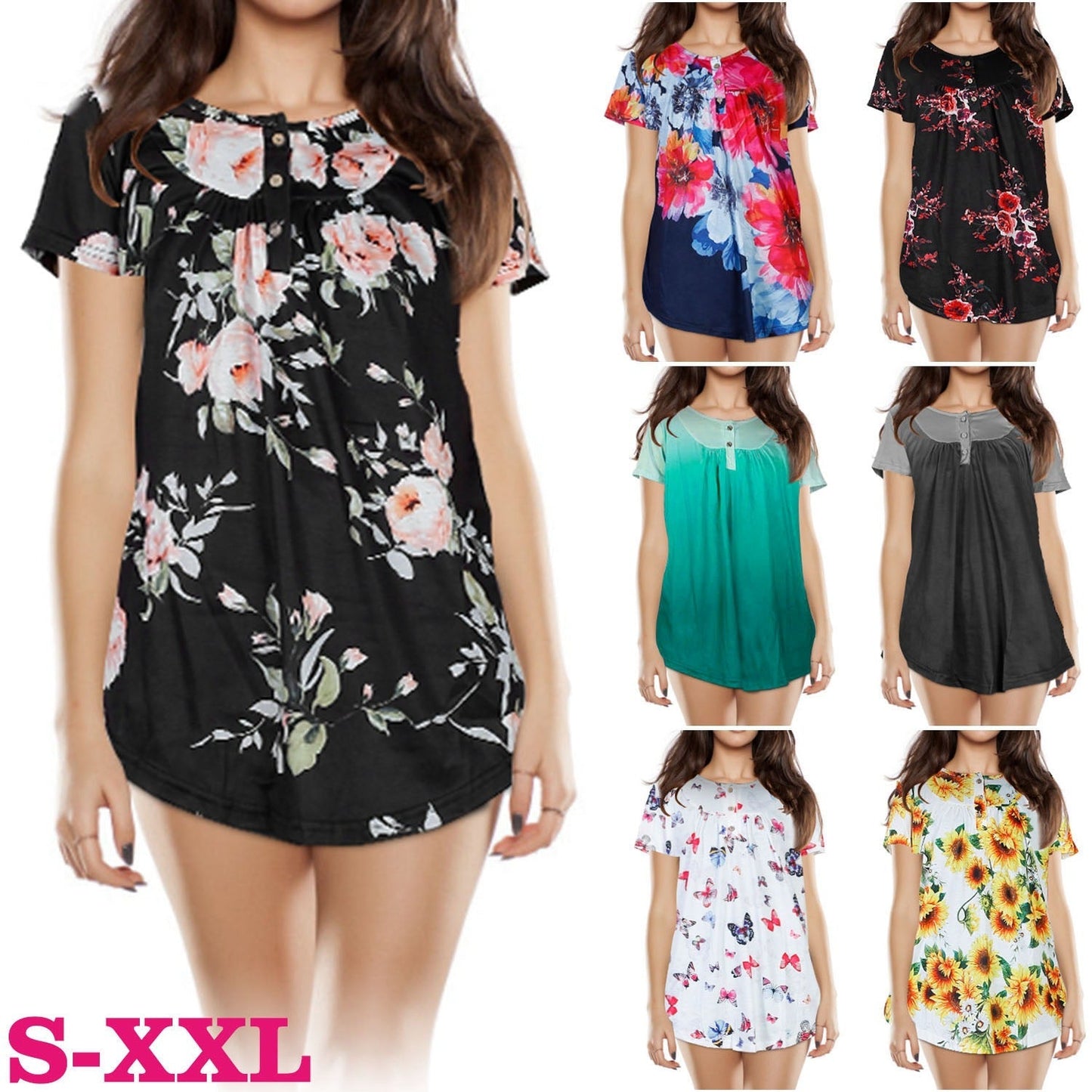 Women’s Floral Printed Summer Blouse - Short Sleeve Casual Top