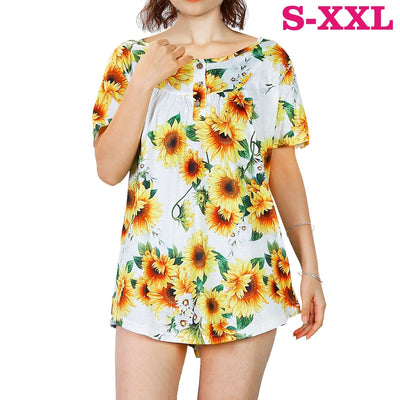 Blouse d'été imprimée florale pour femmes - Haut décontracté à manches courtes