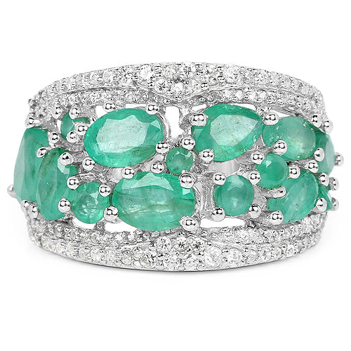 3.27 Carat Genuine Emerald and White Zircon Sterling Silver Ring