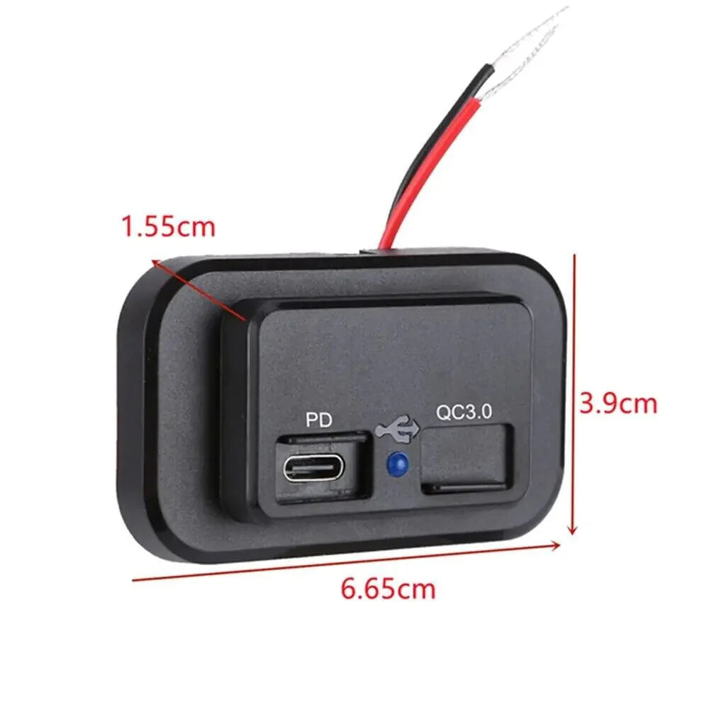 Cargador de coche dual USB PD QC3.0 12-24V 4.8A con salida de potencia LED
