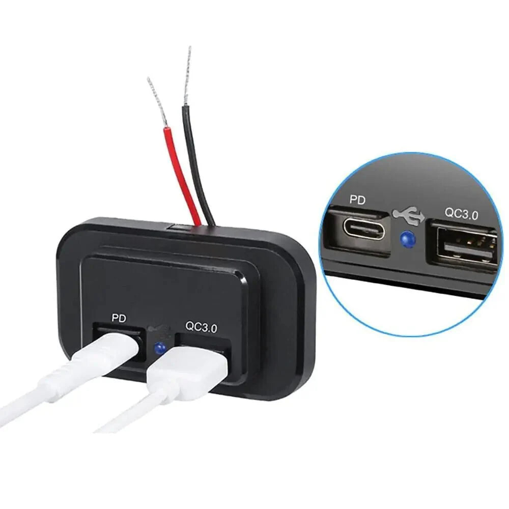 Cargador de coche dual USB PD QC3.0 12-24V 4.8A con salida de potencia LED