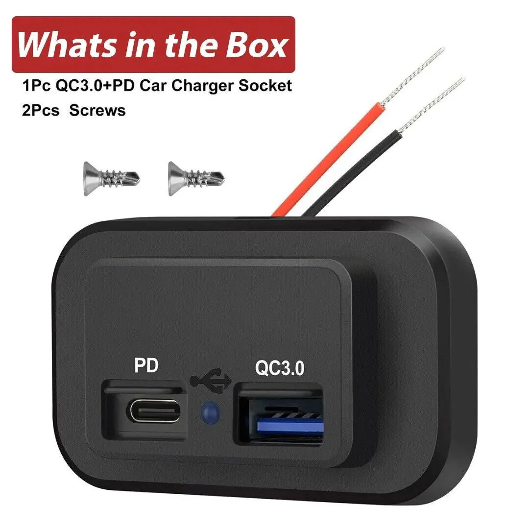 Cargador de coche dual USB PD QC3.0 12-24V 4.8A con salida de potencia LED