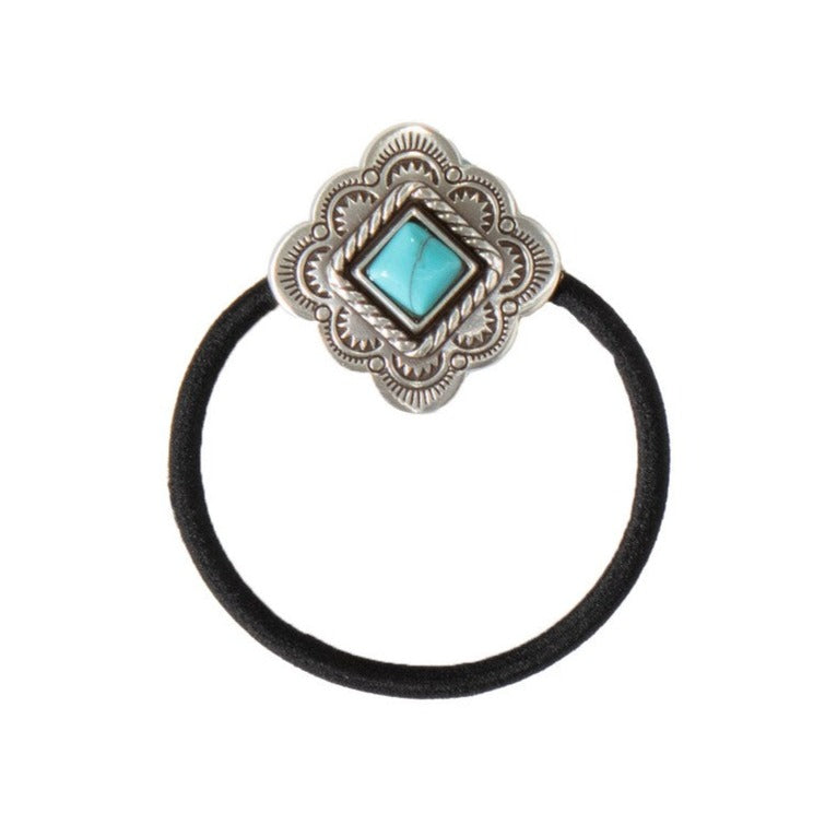 Turquoise Diamond Concho Ponytail Holder - Korvel