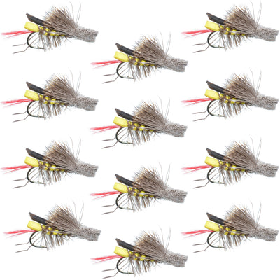 Dave's Premium Yellow Foam Grasshopper Flies - 12 Pack Size 10 - Korvel