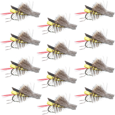Dave's Premium Yellow Foam Grasshopper Flies - 1 Dozen Size 8 - Korvel