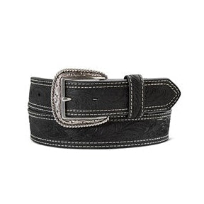Stylish Black Leather Tooled Belt for Men | Ariat - Korvel