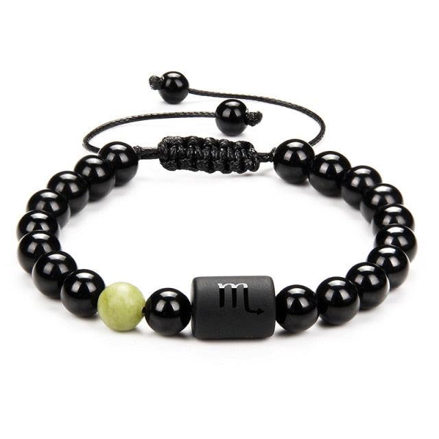 Bracelets en perles de pierre noire pour couples - Collection Zodiac