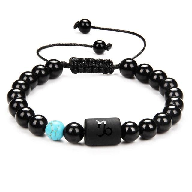 Bracelets en perles de pierre noire pour couples - Collection Zodiac