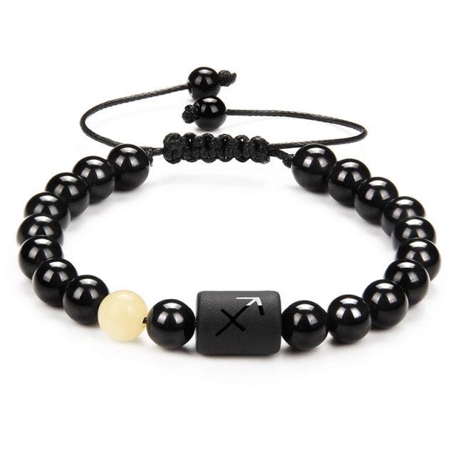 Bracelets en perles de pierre noire pour couples - Collection Zodiac