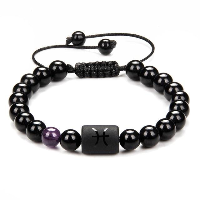 Bracelets en perles de pierre noire pour couples - Collection Zodiac