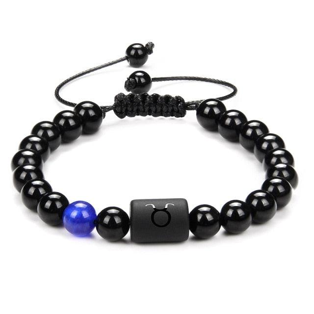 Bracelets en perles de pierre noire pour couples - Collection Zodiac