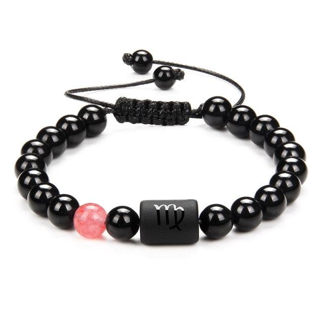 Bracelets en perles de pierre noire pour couples - Collection Zodiac