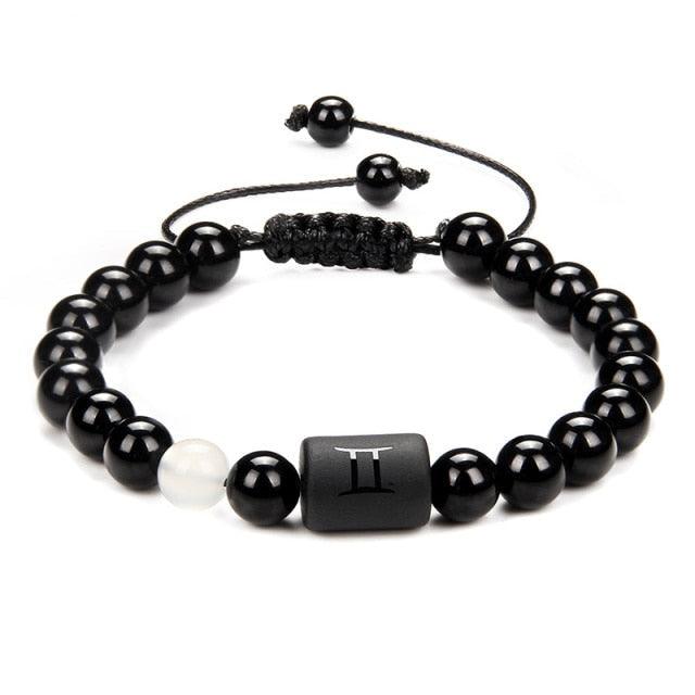 Bracelets en perles de pierre noire pour couples - Collection Zodiac