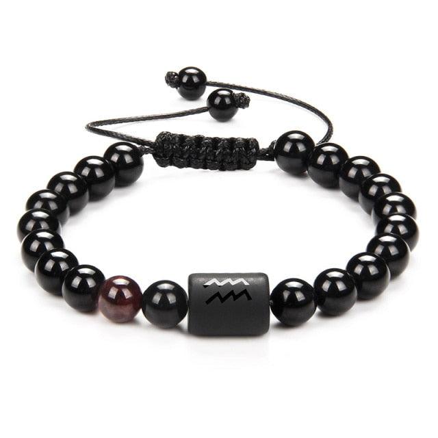 Bracelets en perles de pierre noire pour couples - Collection Zodiac