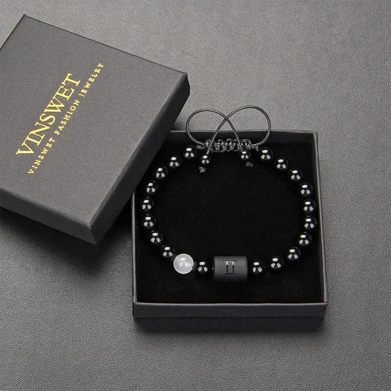 Bracelets en perles de pierre noire pour couples - Collection Zodiac