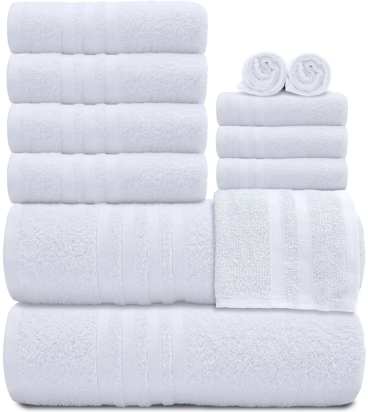 Juego de Toallas de Baño de Algodón Premium de 12 Piezas - Suaves y Absorbentes
