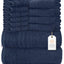 Ensemble de serviettes de bain Wealuxe 12 pièces - 100 % coton, bleu marine