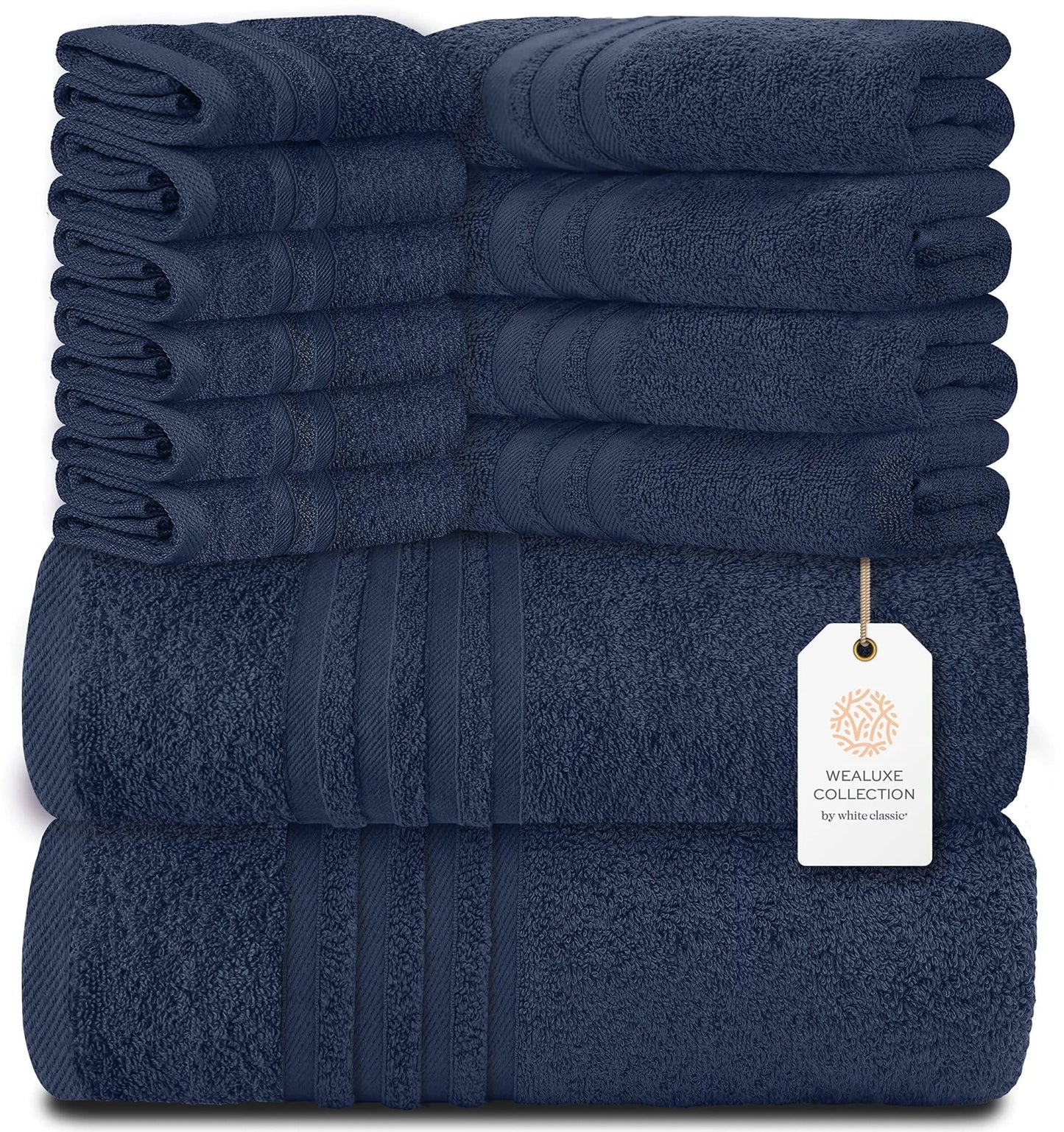 Ensemble de serviettes de bain Wealuxe 12 pièces - 100 % coton, bleu marine