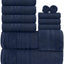 Ensemble de serviettes de bain Wealuxe 12 pièces - 100 % coton, bleu marine