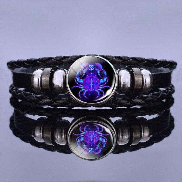 Bracelet en Cuir avec Charms des Signes du Zodiaque - Bangle Multicouche pour Hommes et Femmes