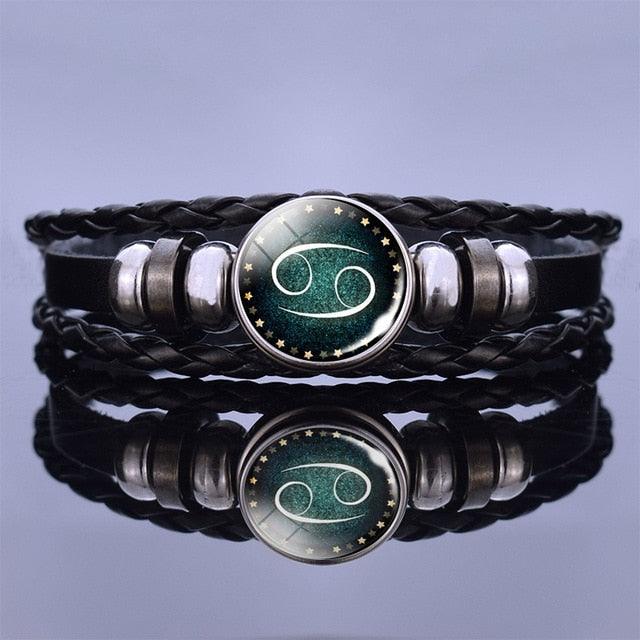 Bracelet en Cuir avec Charms des Signes du Zodiaque - Bangle Multicouche pour Hommes et Femmes